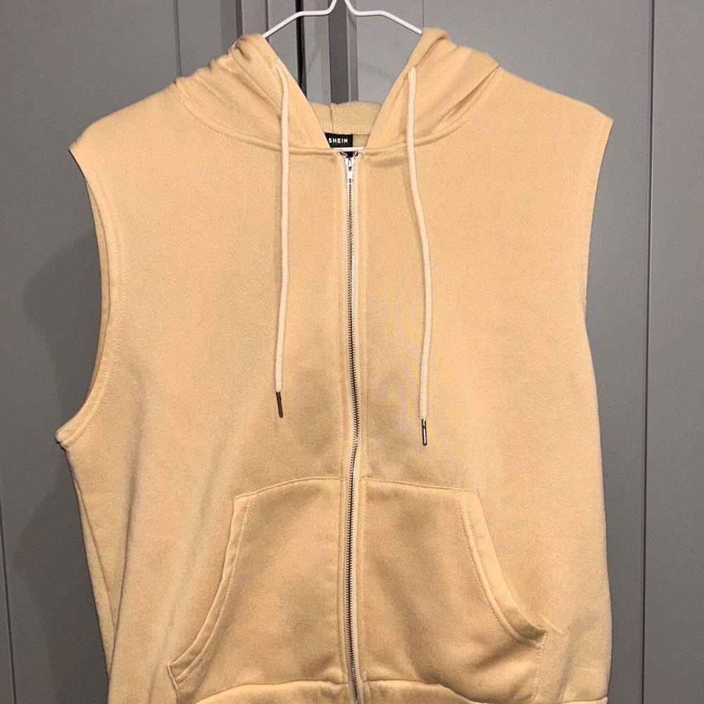 Sleeveless Zip-Up Hoodie - Light Yellow